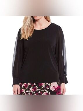 Calvin Klein Black Sheer-Sleeve Long Sleeve Top NWT Size 2X
